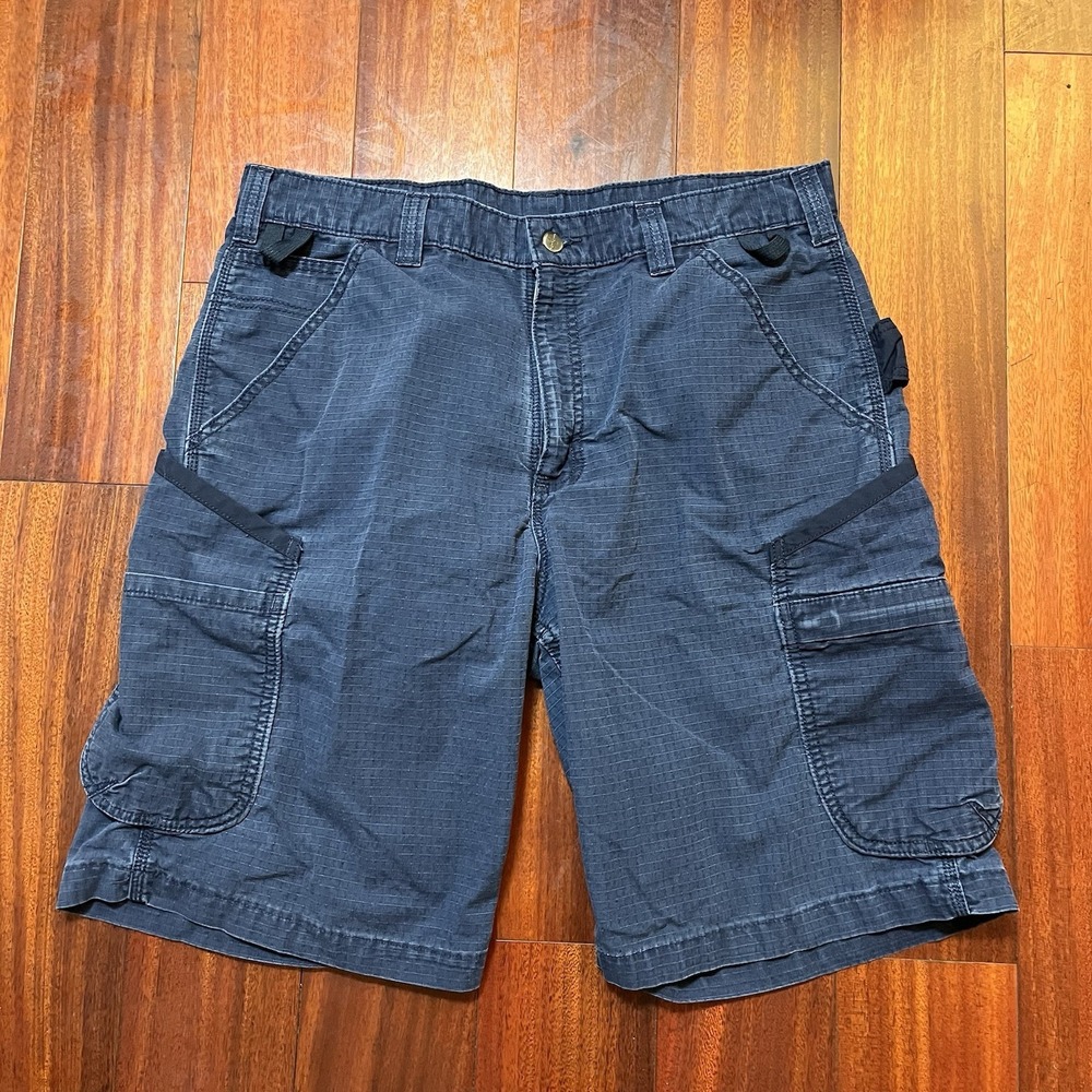 Carhartt Shorts Mens 36 10" Inseam Navy Blue Ripstop Cargo Carpenter 103645-NVY